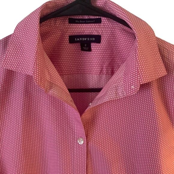 Pre Owned Women’s Lands’ End Long Sleeve Pink Polka Dot Shirt No Iron Sz 2 Style - Picture 6 of 10